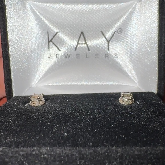 Kay Jewelry Diamond Solitaire Halo Stud Earrings. 10k White Gold - Picture 3 of 5